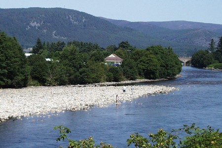 The River Dee passing Ballater Caravan and Camping Park, Aberdeenshire
